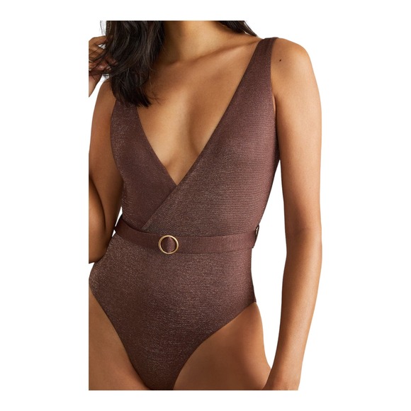 ONIA Michelle One Piece Chocolate Shimmer Brown Swimsuit Designer Medium NWT - Picture 4 of 12